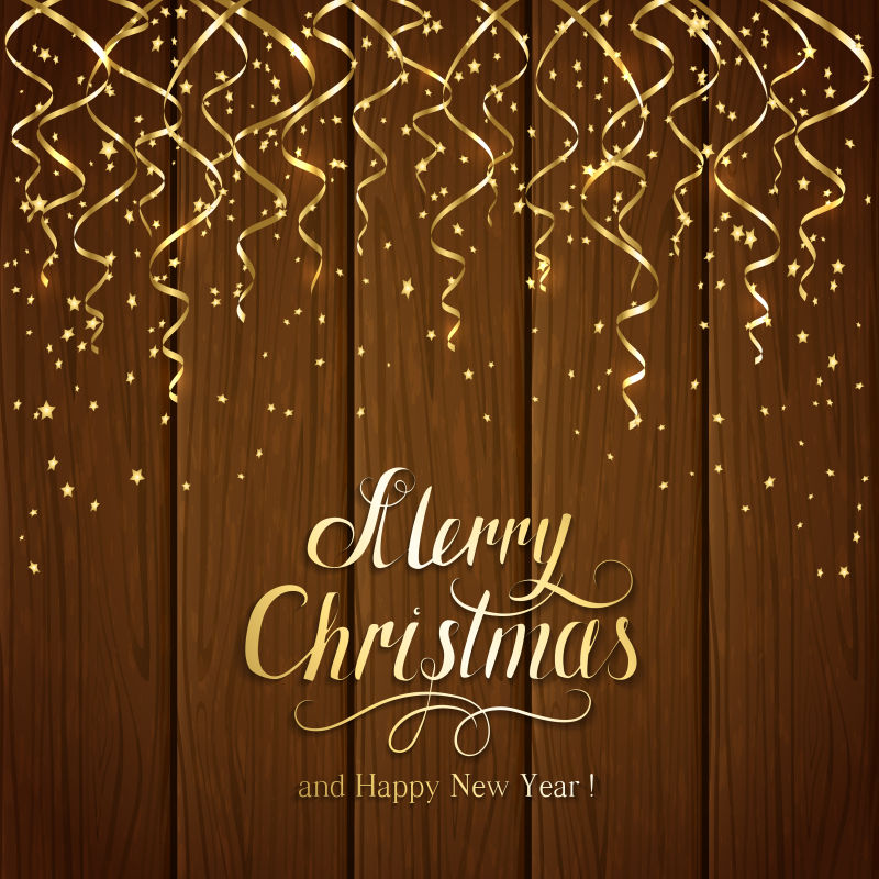 用金色的节日装饰描绘圣诞快乐和新年快乐矢量插图
