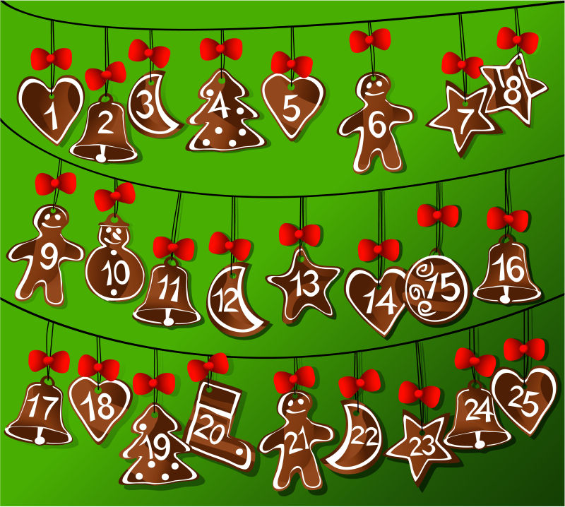 圣诞节的甜姜饼日历矢量设计