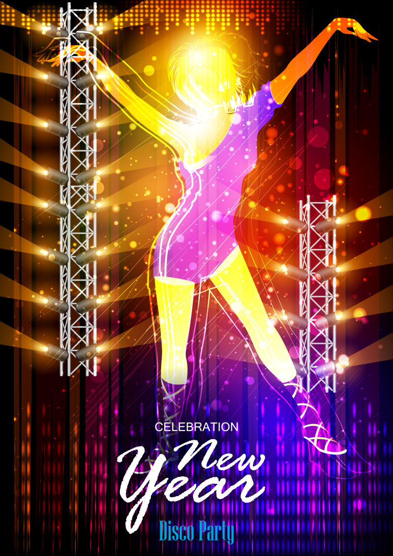创意矢量迷幻的新年快乐舞会海报设计