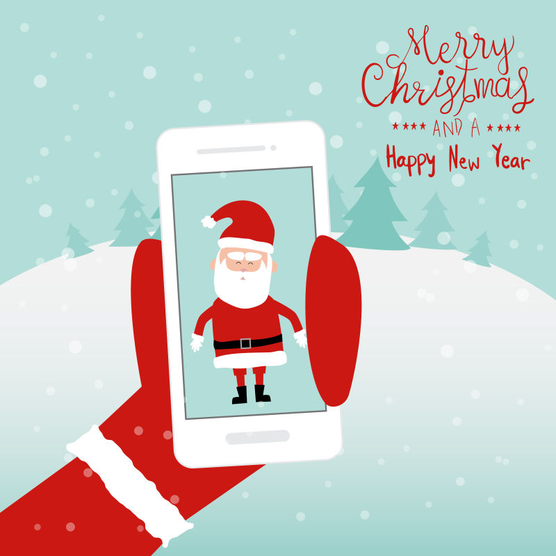 手机里的圣诞老人矢量插图