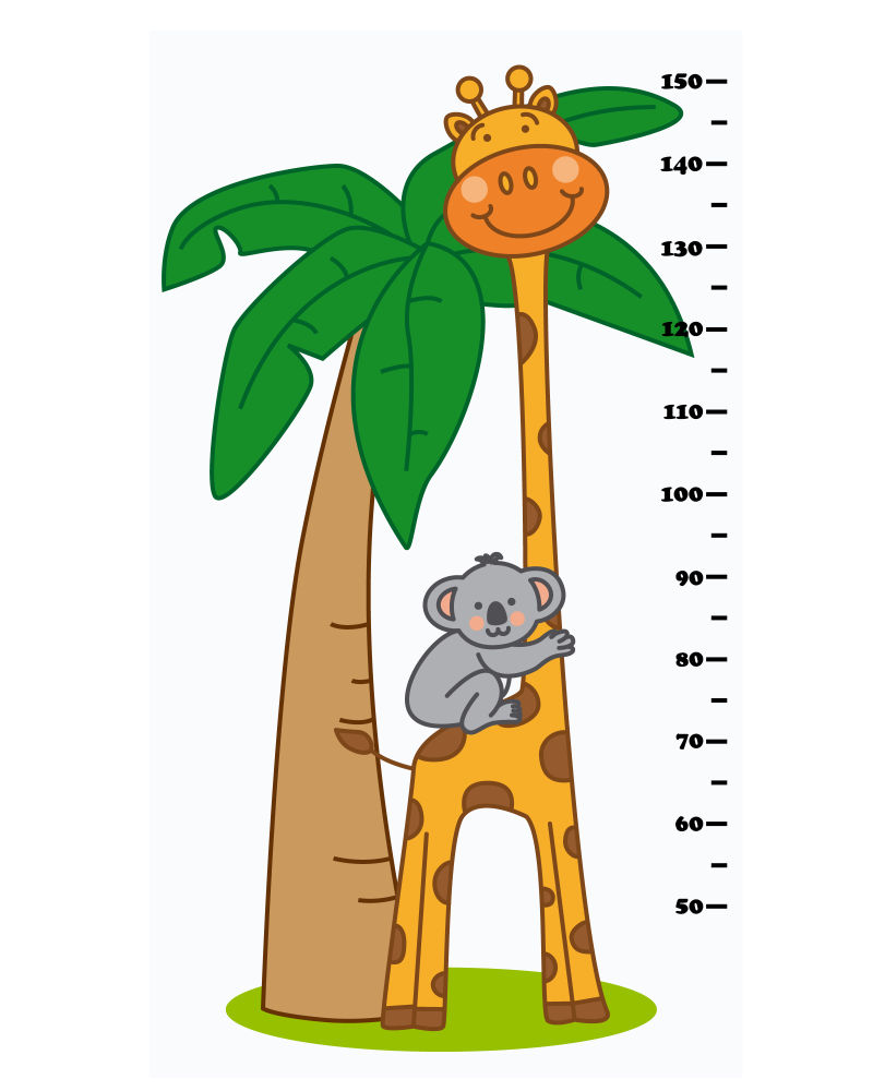 长颈鹿与大象和树组成的矢量卡通尺