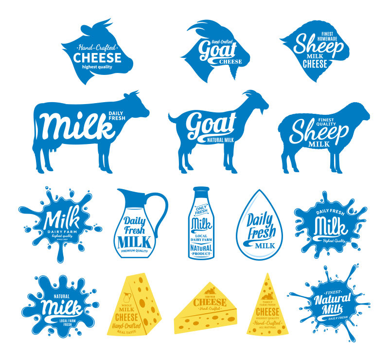 矢量奶酪和牛奶标识