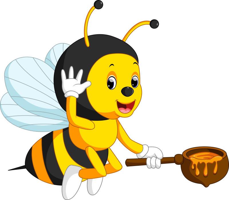 创意矢量卡通采蜜的蜜蜂插图