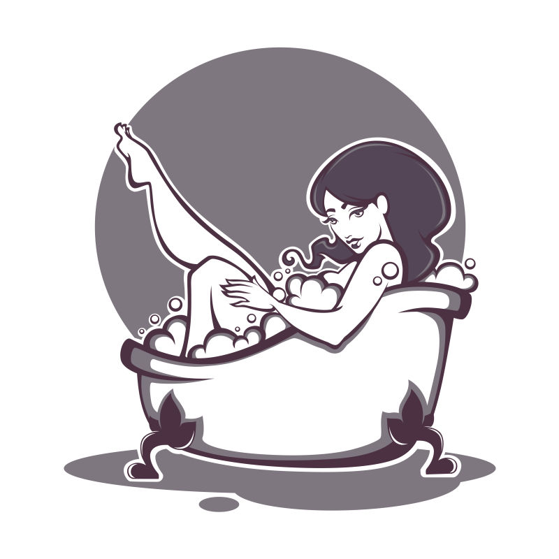 矢量卡通洗澡的女人插图