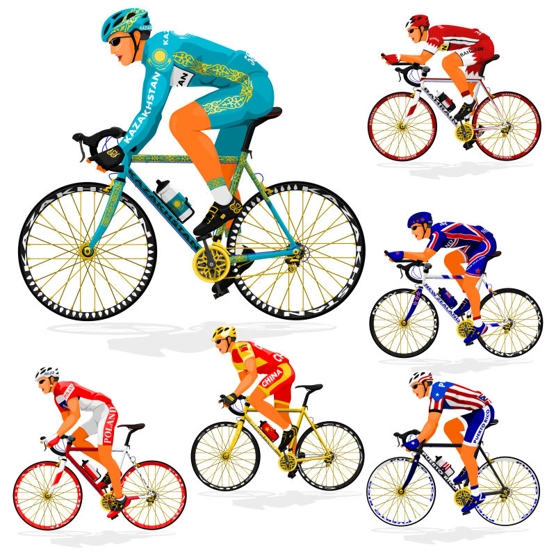 矢量各个国家骑自行车运动员选手