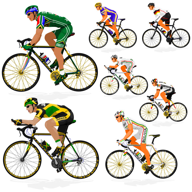 矢量骑自行车的各个国家的运动员