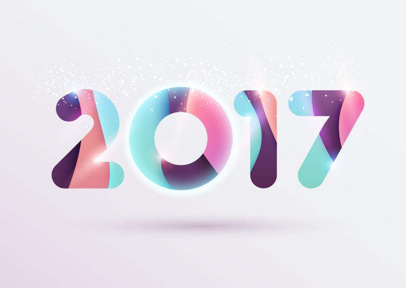 矢量暖色系2017数字新年贺卡设计