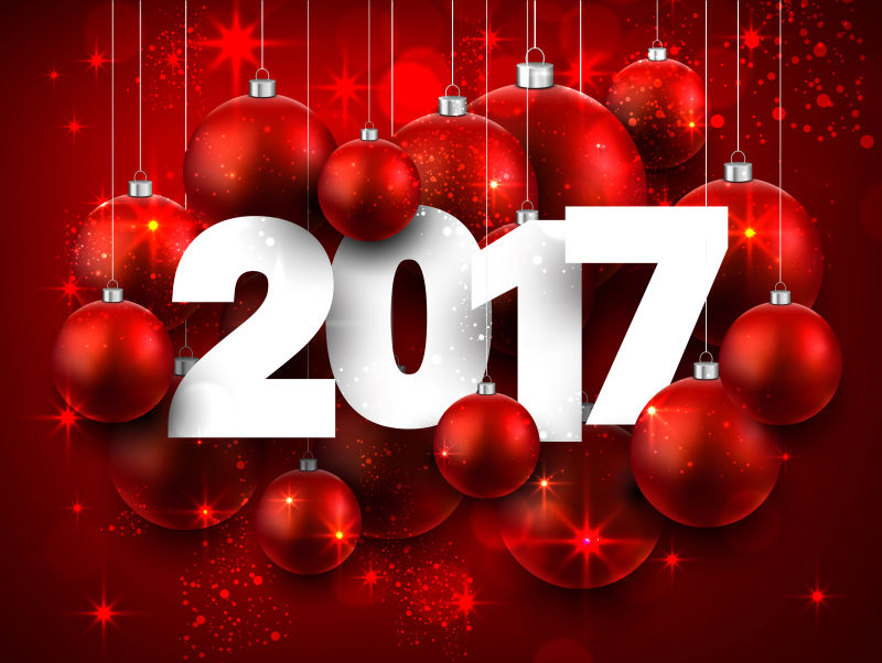 2017红色圣诞球装饰的矢量图