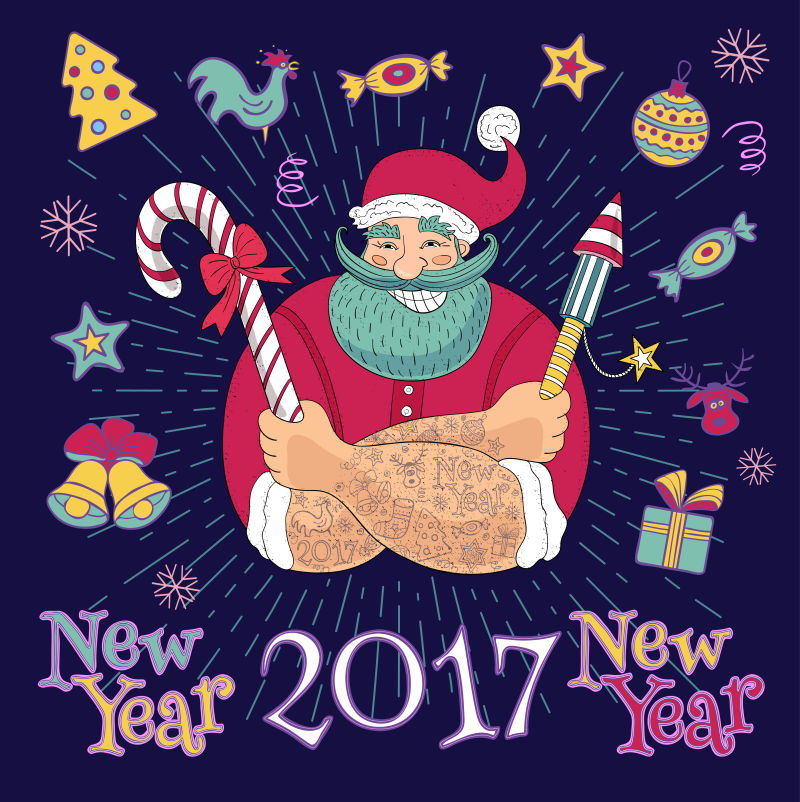 手绘2017圣诞老人矢量插图