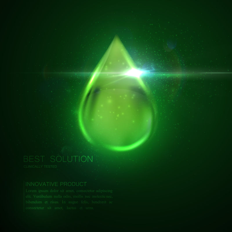 矢量抽象绿色美容液水滴光效设计