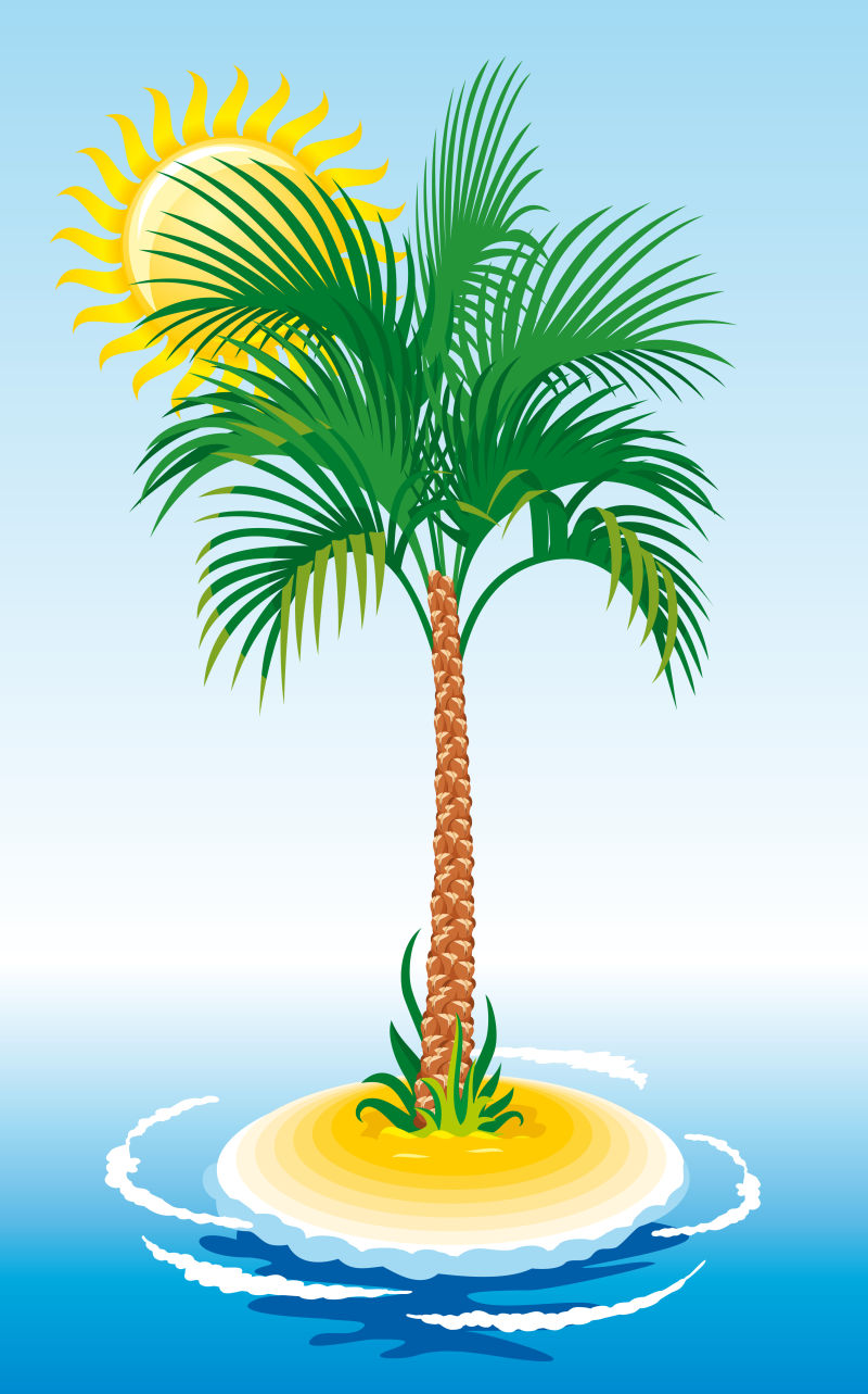 水面上的一颗棕榈树设计矢量