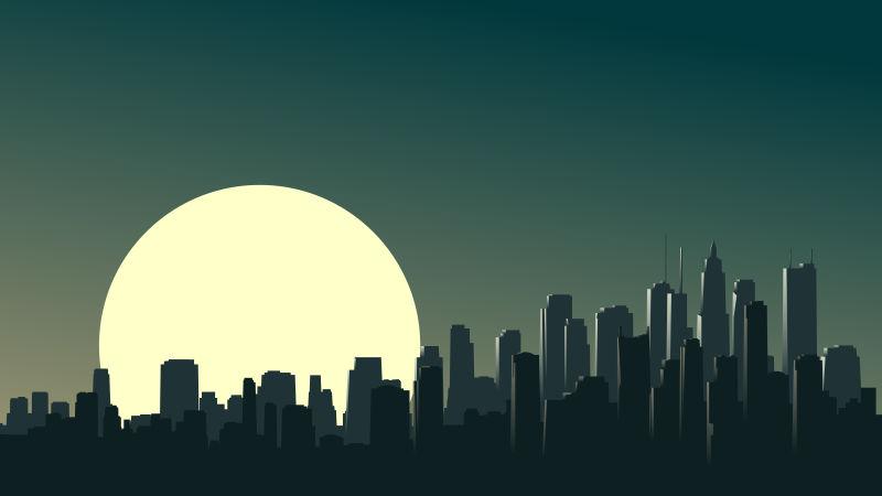 大城市与摩天楼的夜景矢量图