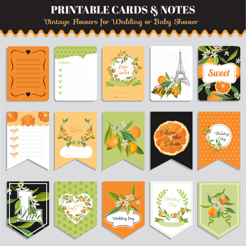 创意矢量橙花元素的抽象卡片设计