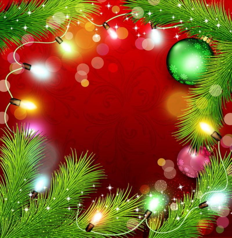 杉树树枝和圣诞球梦幻圣诞节装饰矢量图