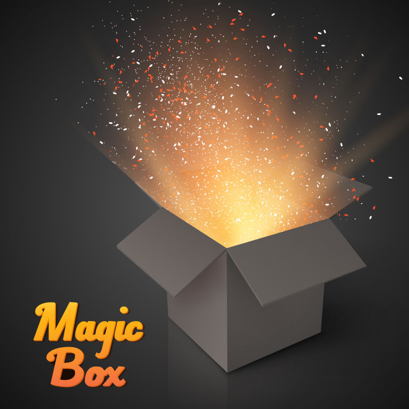 发光的神奇魔法盒矢量插图