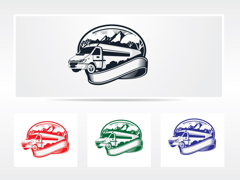 矢量四色创意长途汽车logo设计
