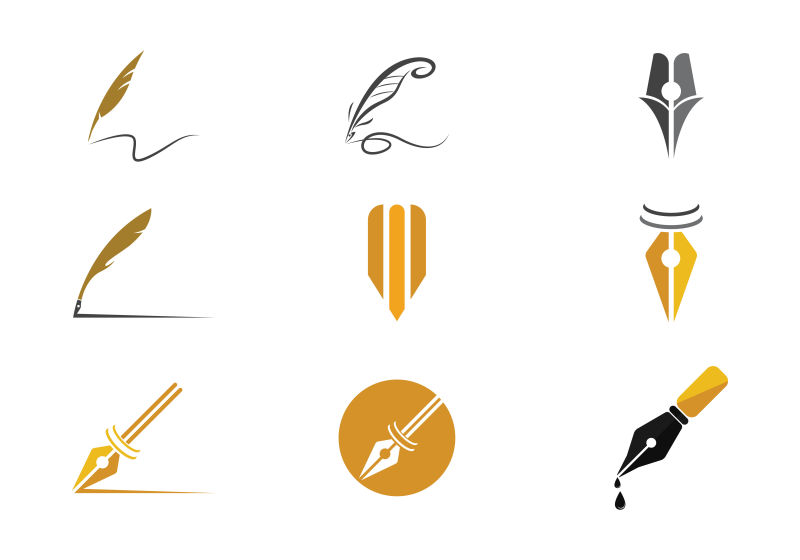 矢量黑色和金色的钢笔笔尖创意logo设计