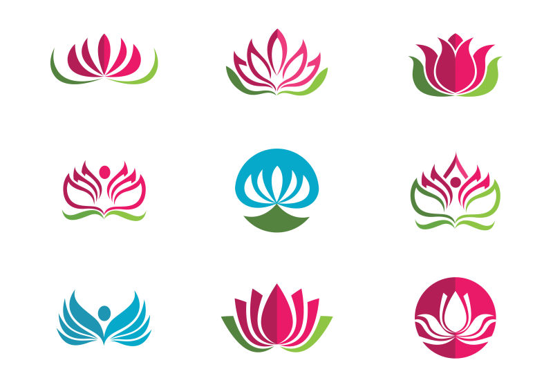 矢量彩色创意莲花型logo设计