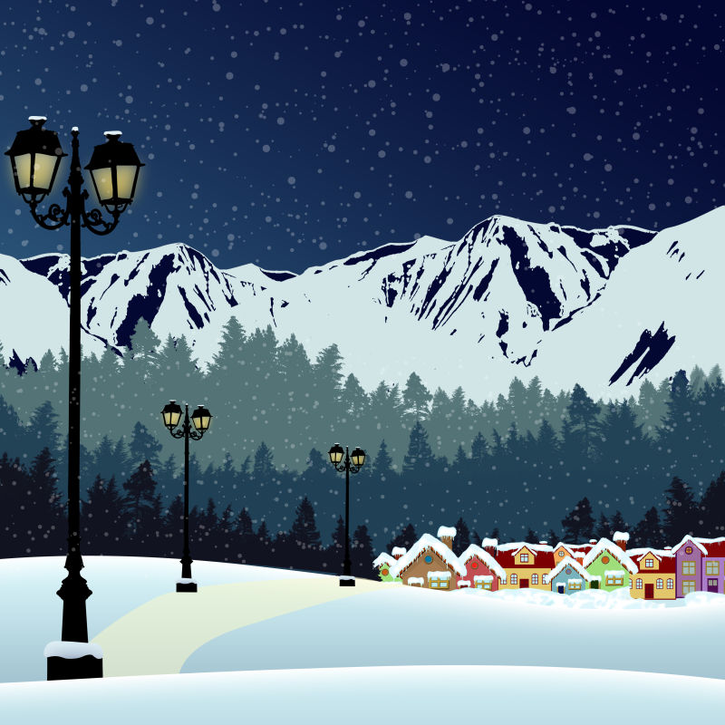 卡通冬季景观矢量插图