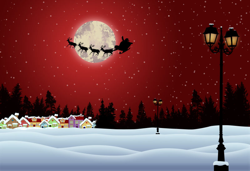 卡通圣诞节雪景矢量插图