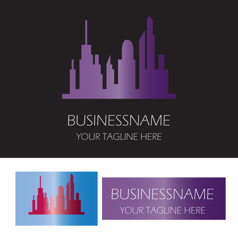 矢量紫色城市大楼logo设计
