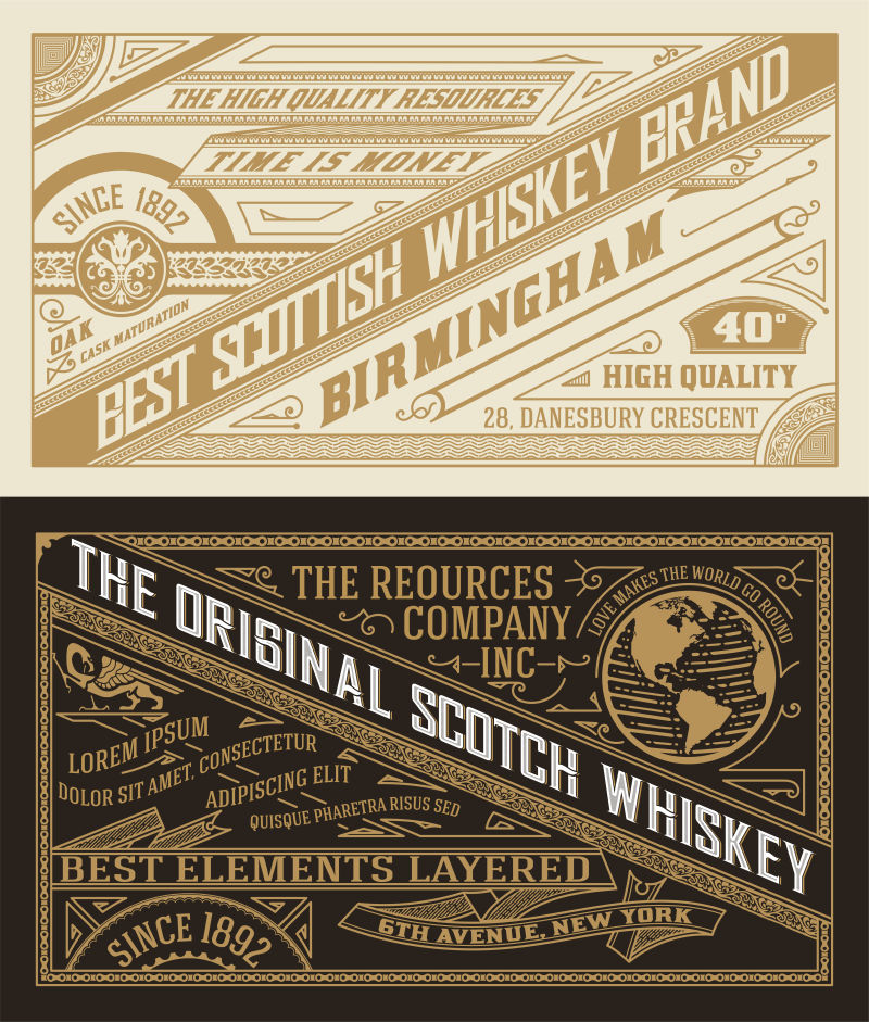 抽象矢量复古威士忌主题标签设计