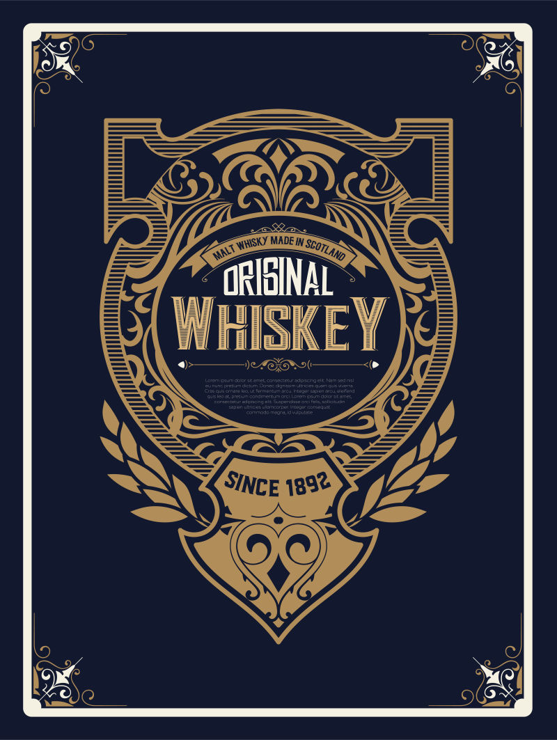 抽象矢量复古风格的威士忌标签设计