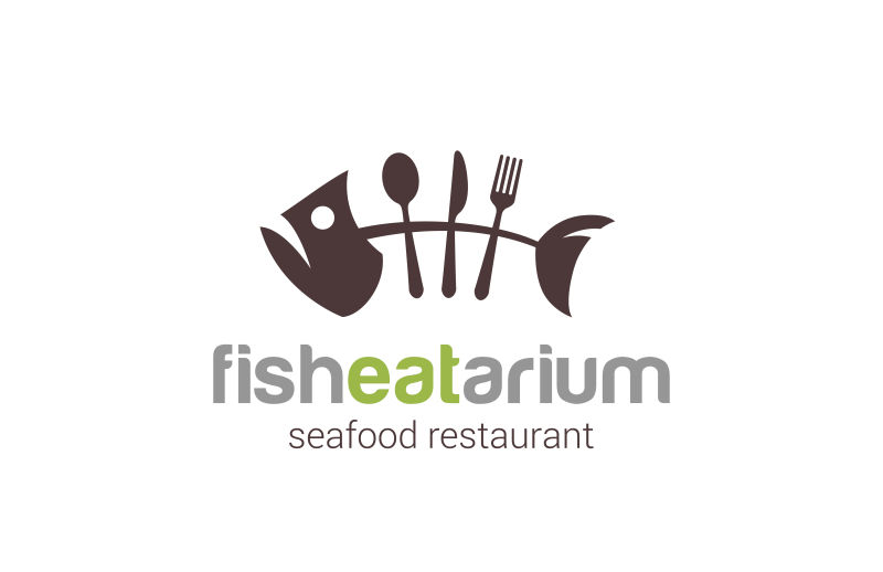 鱼餐厅标志创意设计矢量图