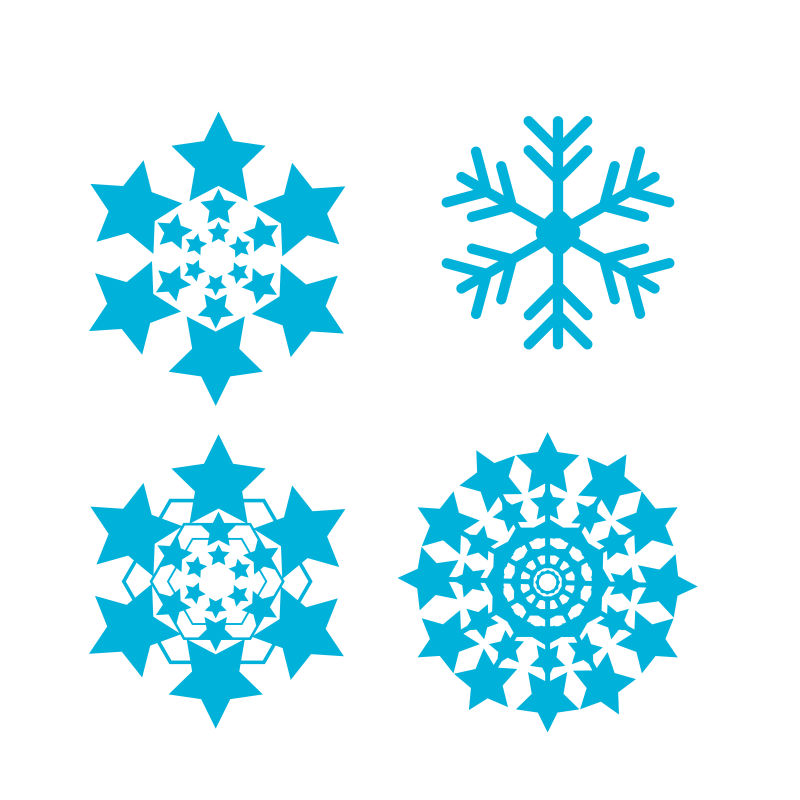 四种不同的蓝色雪花图标矢量插图