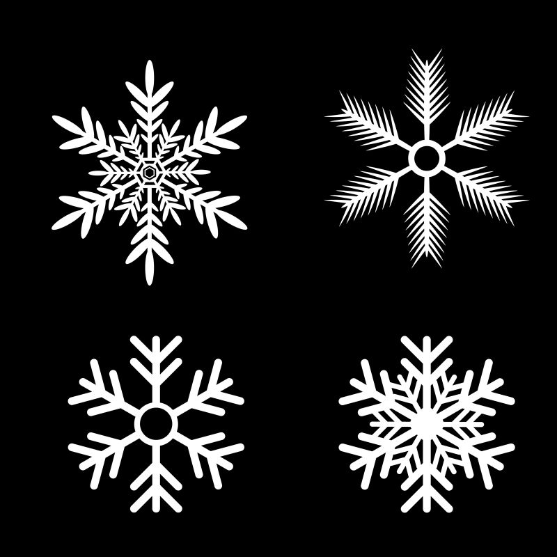 四种精美花纹的白色雪花矢量图标