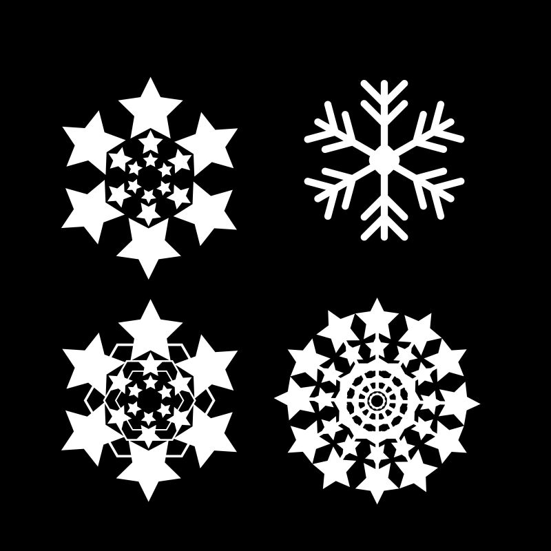 四种不同的白色雪花矢量图标