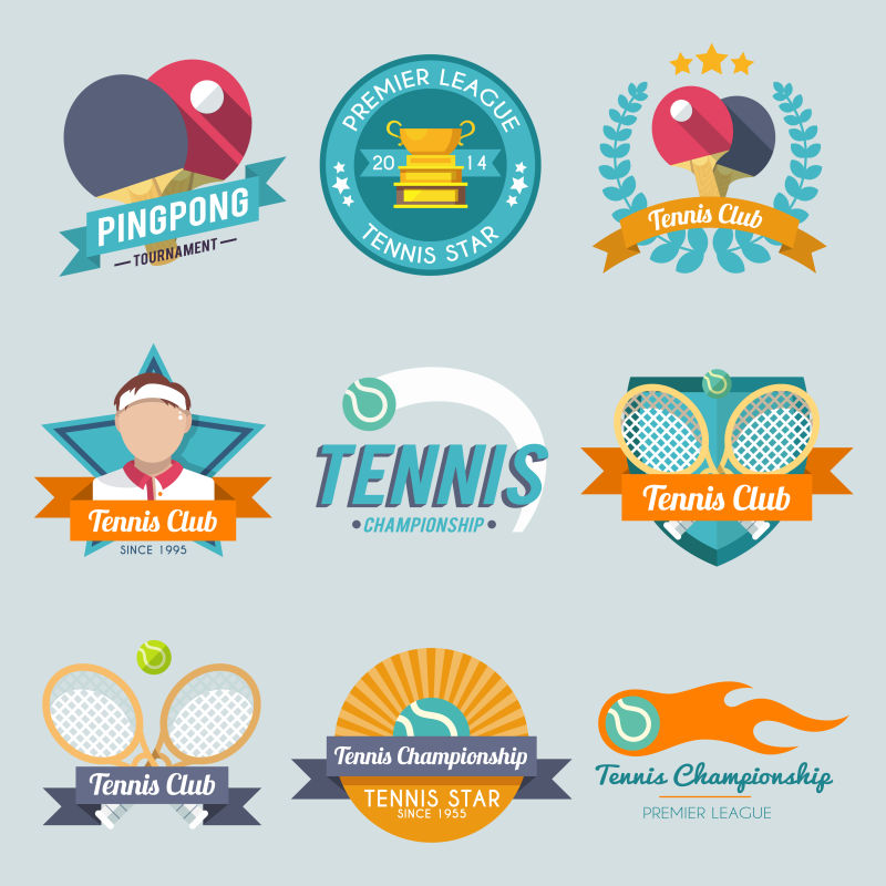 创意矢量各种球类运动比赛的标志设计