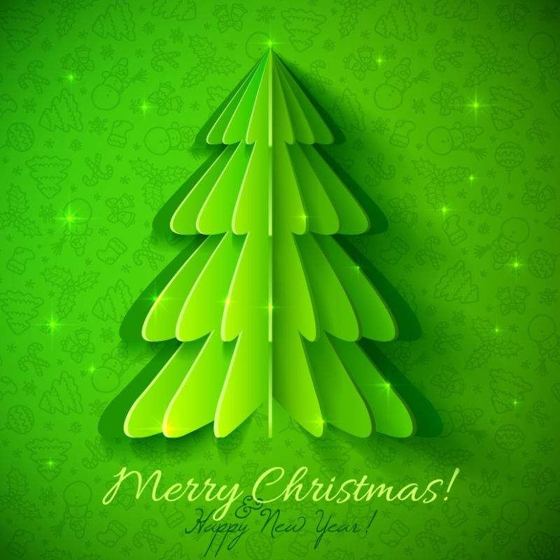 绿色折纸圣诞树矢量贺卡