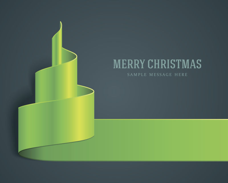 抽象绿色飘带元素的矢量圣诞贺卡设计