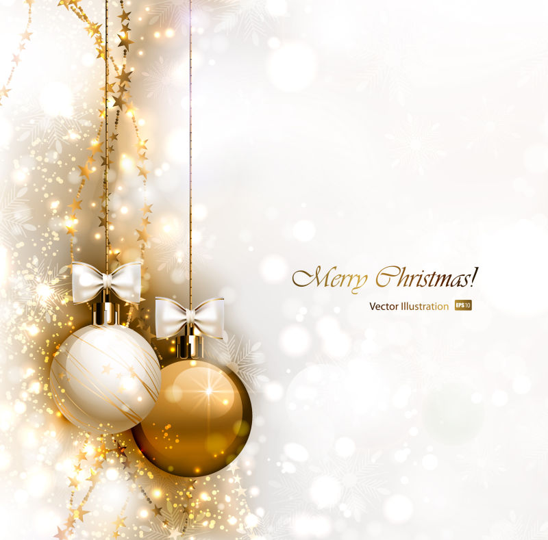 优雅的圣诞背景配上金色和白色的晚球矢量