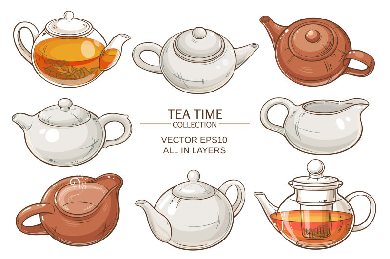 不同样式的茶壶矢量设计