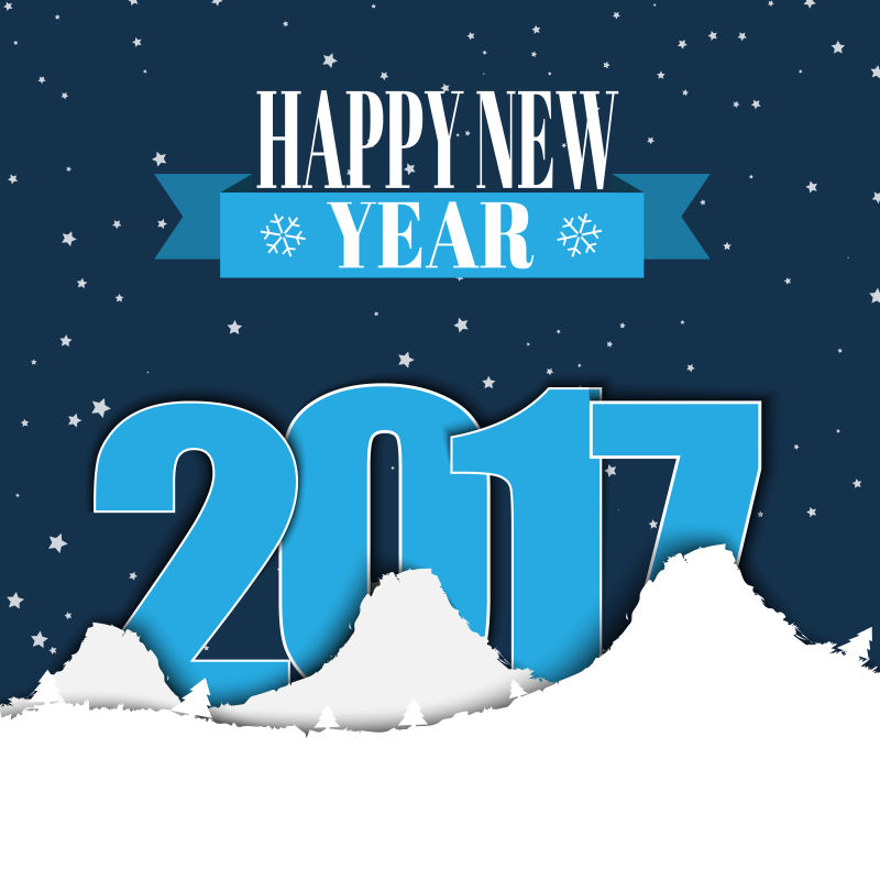 矢量黑色星空和蓝色数字2017新年快乐贺卡