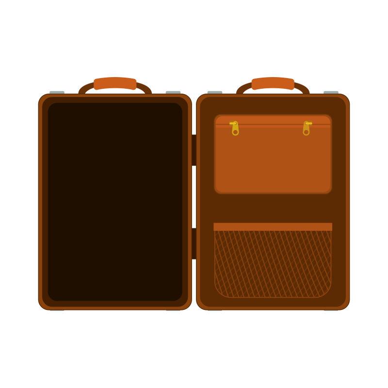 棕色手提箱的正满和背面的设计矢量