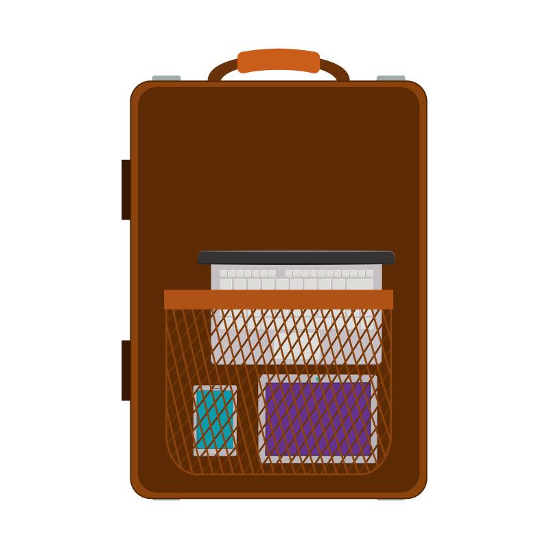 棕色带有口袋的行李箱矢量设计