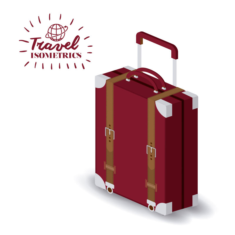 红色行李箱设计矢量和全球度假标志