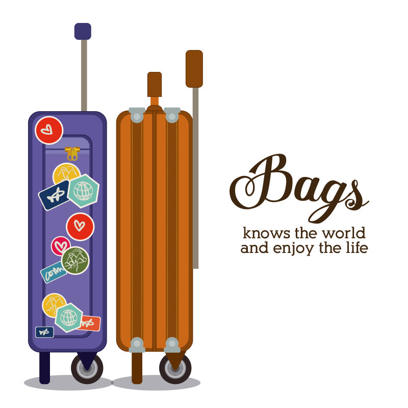 丰富多彩元素的行李箱设计矢量