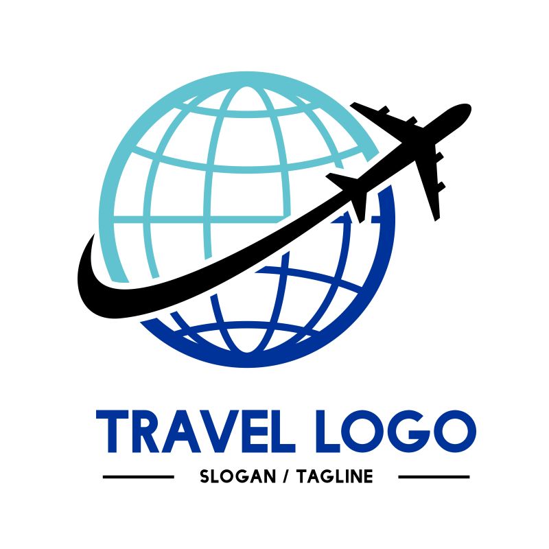 飞机环球旅游logo设计矢量