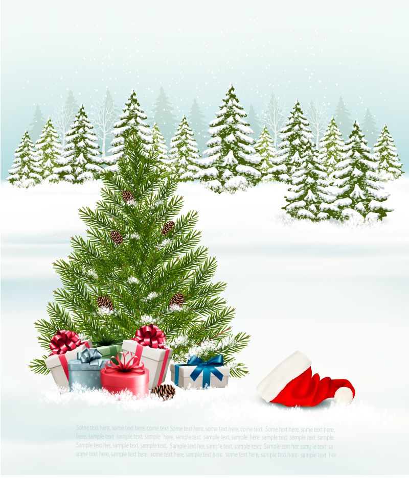 矢量圣诞树雪景设计背景