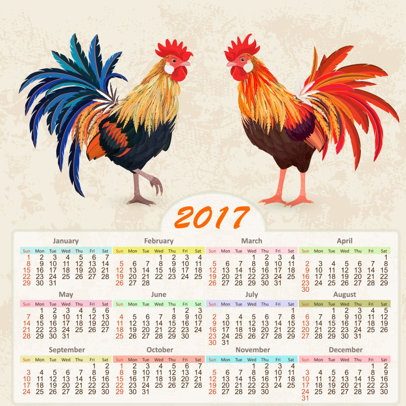 矢量2017年份的老式日历