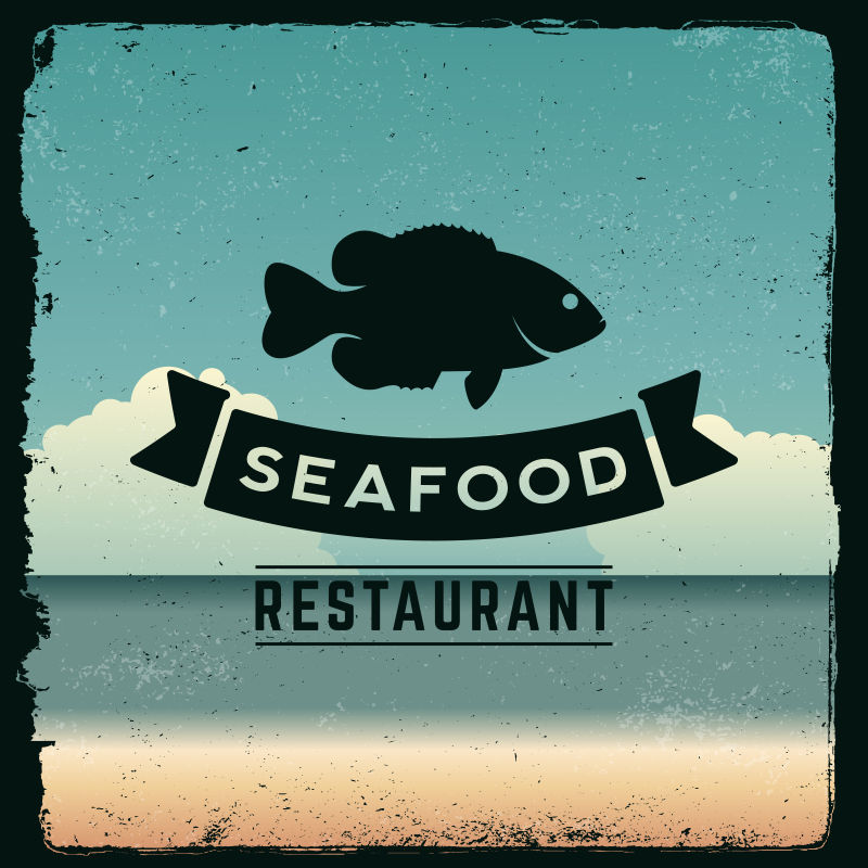 创意矢量海鲜餐厅装饰复古徽章设计