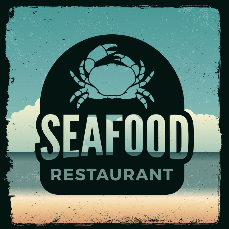 矢量复古风格的海鲜餐厅徽章设计