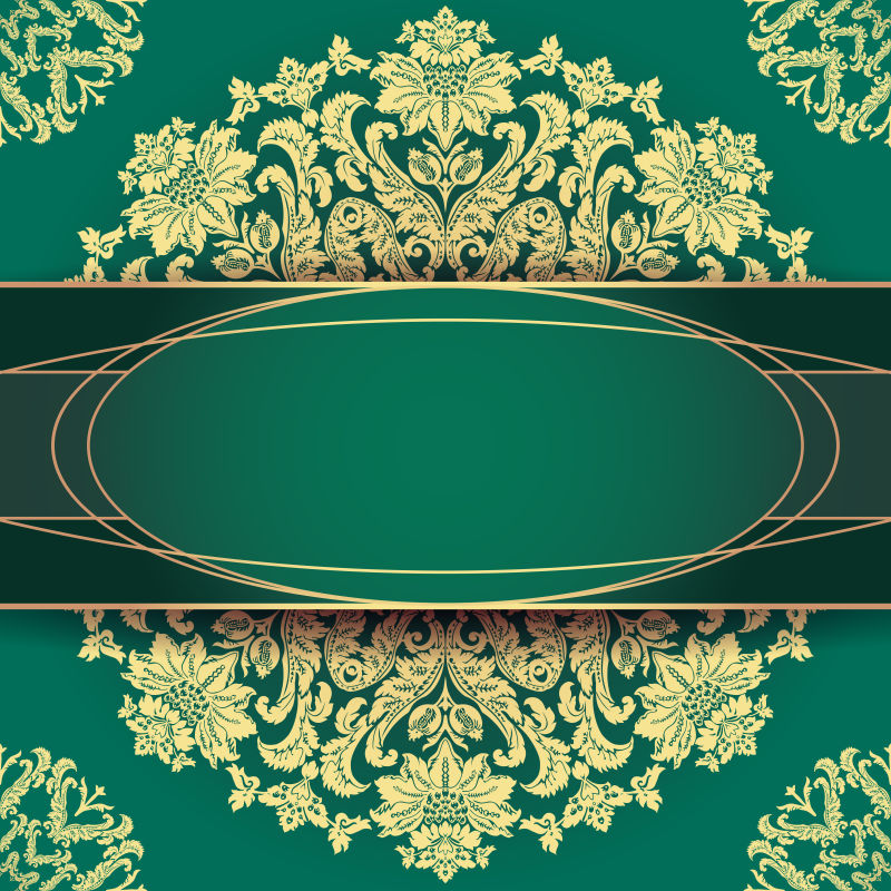 矢量绿色金色复古花纹装饰设计边框设计