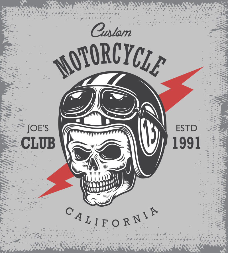 抽象矢量摩托车复古标志设计