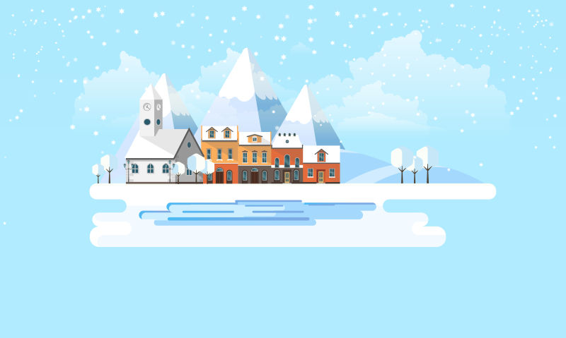 冬天的城镇矢量插图