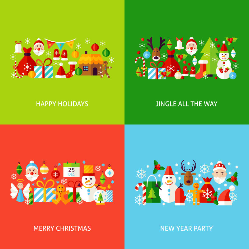 四种不同颜色的圣诞矢量海报设计